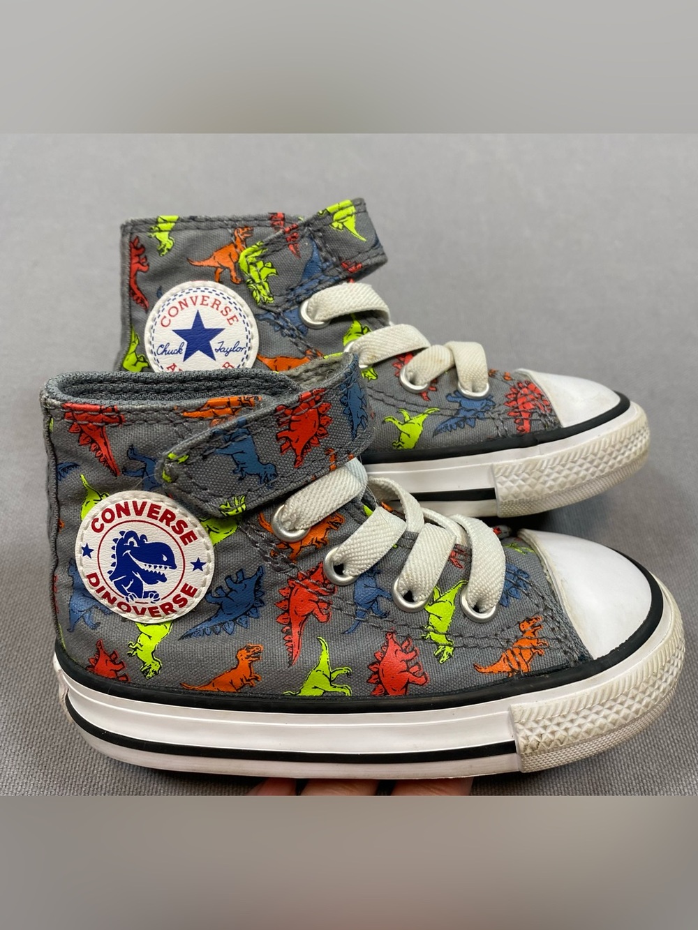 Converse Kids Gray High-Top Sneakers with Neon Dino Print